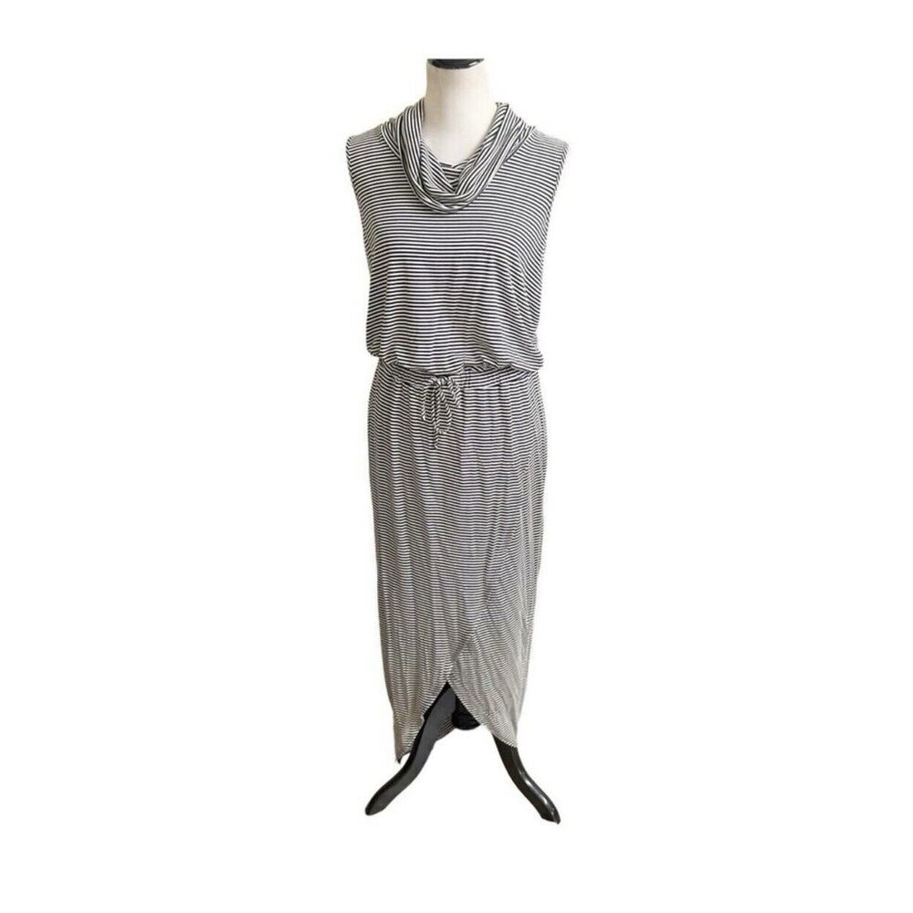 Anthropologie Striped Cowl Neck Mini Dress in Gray and White